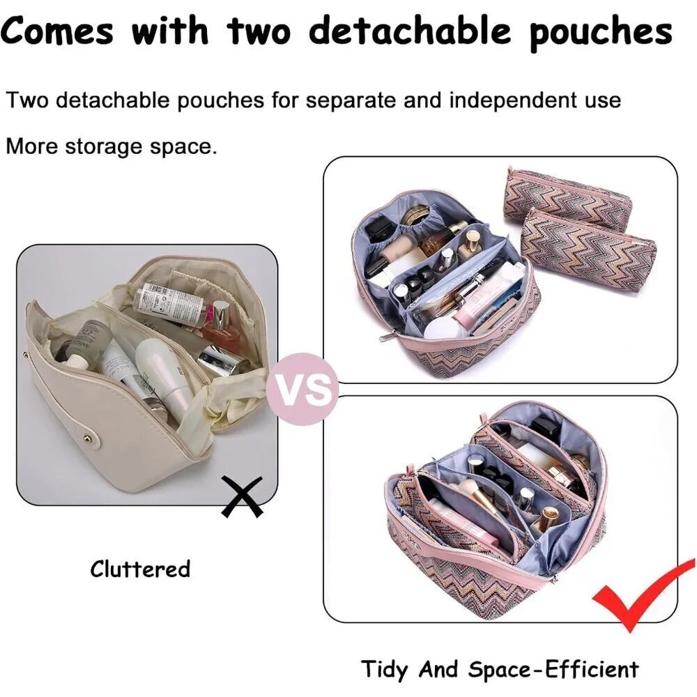 for Women: Western Boho Make up Bag Set of 3 - Large Capacity Vegan Leather Cosm